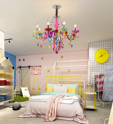 Phòng ngủ trẻ em Đèn chùm thủy tinh Pha lê Đèn chùm đầy màu sắc Mơ ước Macaron đáng yêu