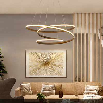 Đèn chùm LED chiếu sáng vòng nhôm hiện đại cho phòng khách phòng ngủ