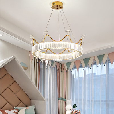 Phòng ngủ trẻ em tròn sáng tạo Đèn LED mặt dây chuyền pha lê Ánh sáng kim loại trong suốt Vàng