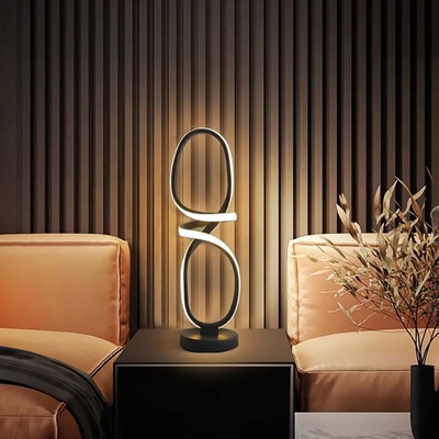 Đèn bàn LED đầu giường bằng kim loại tối giản Bắc Âu Hình học màu đen hiện đại