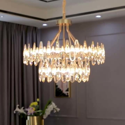 LED vàng treo đèn chùm thủy tinh pha lê sang trọng hiện đại cho phòng ngủ phòng khách