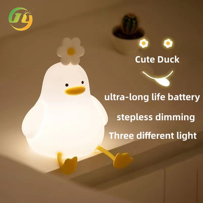 Kawaii Bedroom Decor Timer Baby Night Light USB Sửa lại Đèn vịt dễ thương Đèn silicone Đèn đêm vịt hoa có thể tắt