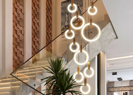 Hiện đại Circle Acrylic Villa Cầu thang khách sạn Phòng ăn Đèn thả Đèn chiếu sáng